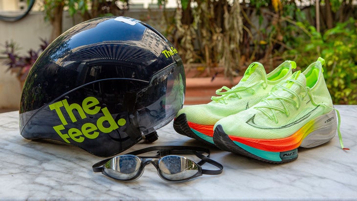 Magnus Ditlev will be wearing a Uvex Race 8 helmet, Nike Air Zoom Alphafly Next running shoes, and Roka R1 goggles.