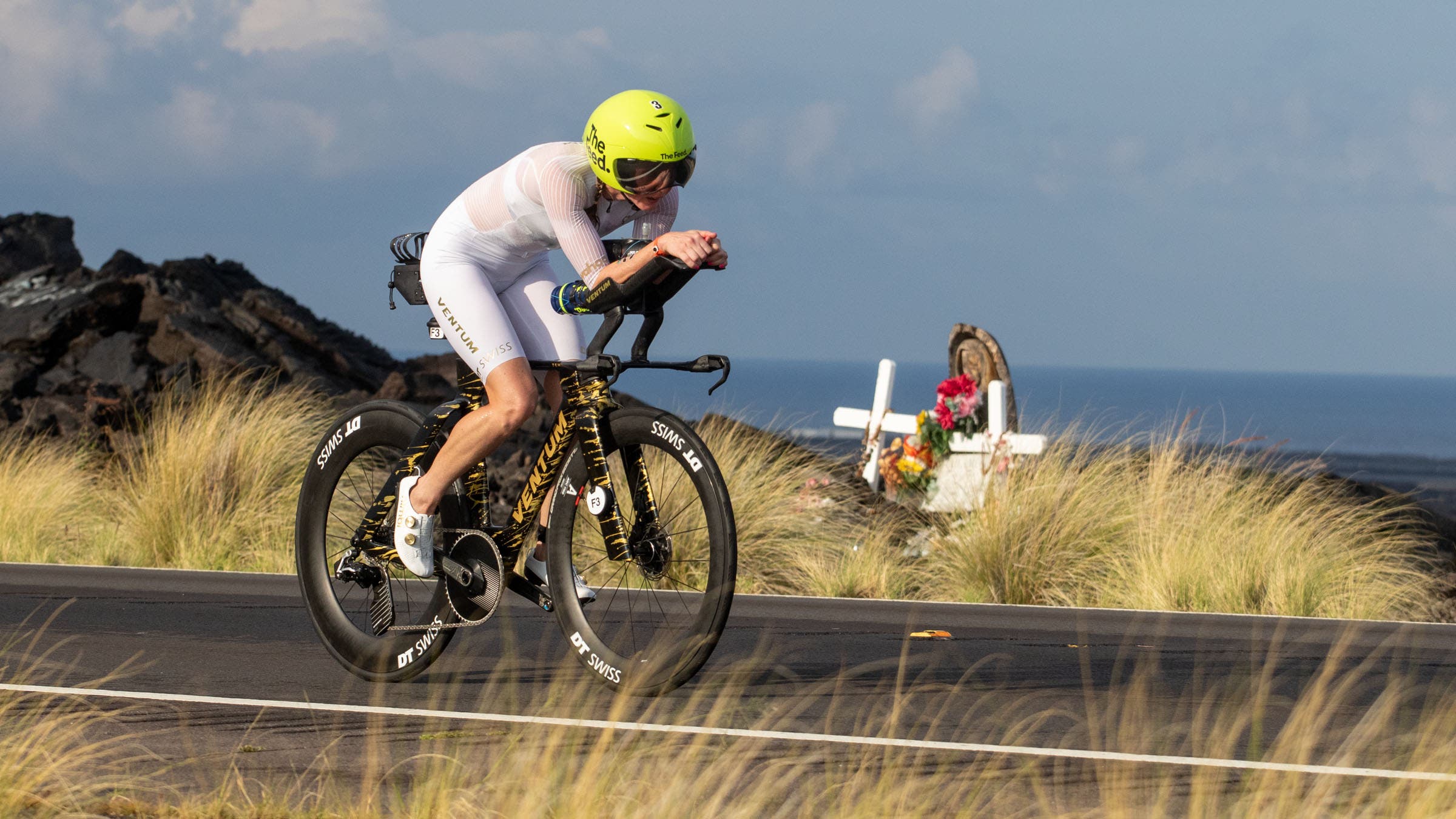 Chelsea Sodaro rides before taking a DNF at the 2025 Ironman World Championship in Kona