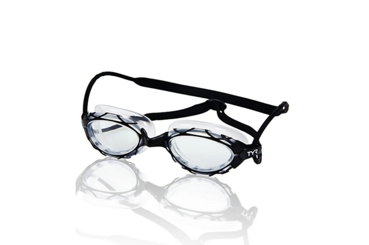 clear and black goggles