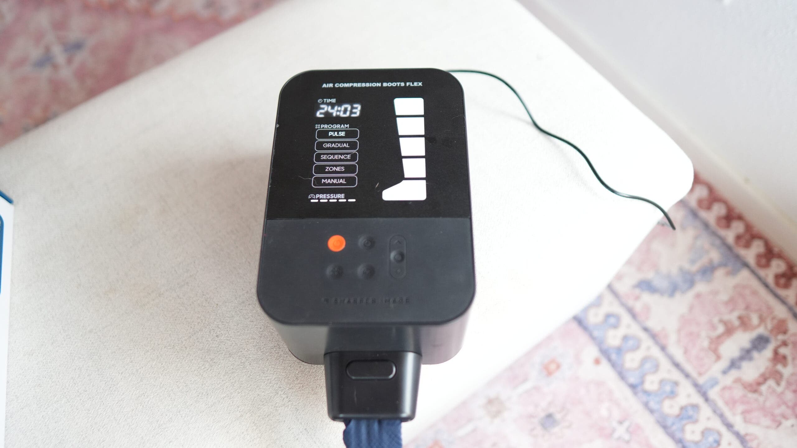 One setback of the Sharper Image Compression Boots is the control box, which is bulkier than you’d expect.