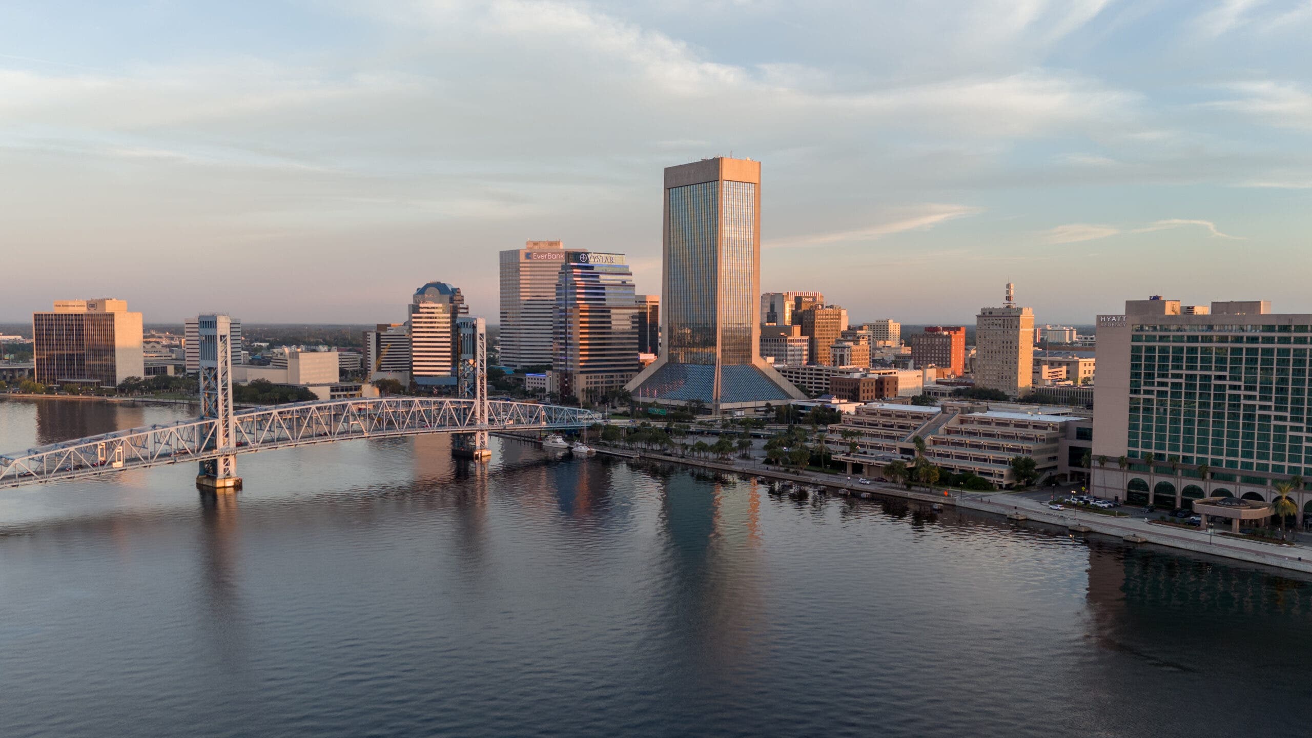 Jacksonville, Florida skyline from aerial view, one of the upcoming best Ironman triathlons