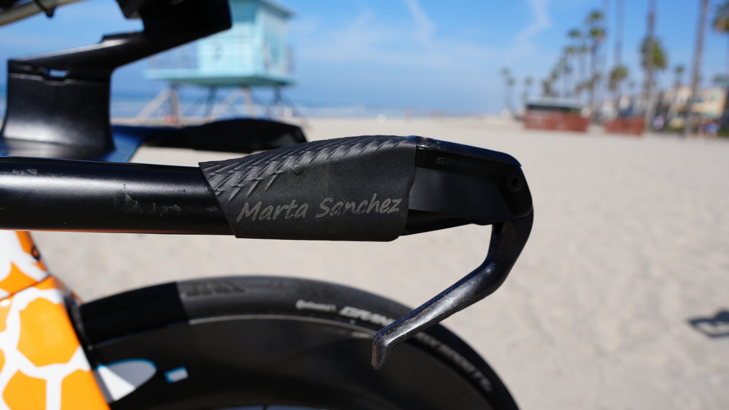 Sanchez's custom base bar handles even have their name printed on the surface.