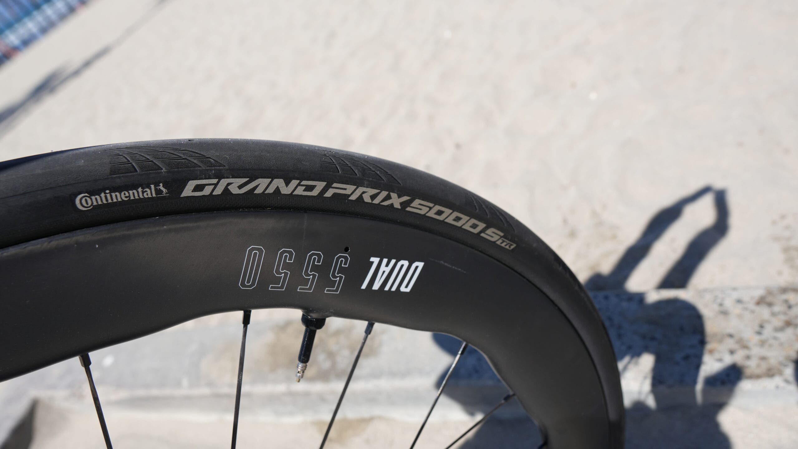 On race day, Stornes will use a 30mm Continental Archetype rear tire and a 28mm GP5000 STR front tire. Here we see a 28mm Continental GP5000 STR training setup.