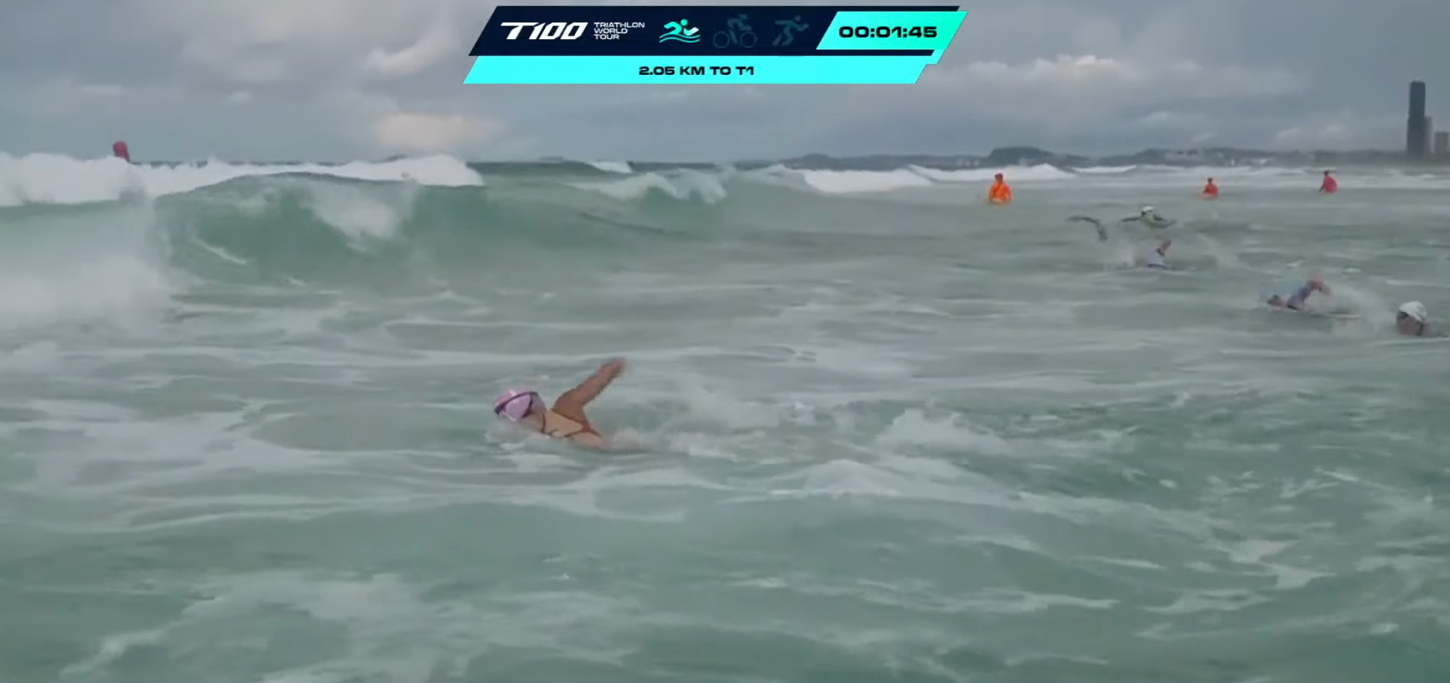 The rough and undulating conditions of the T100 Gold Coast Swim Course