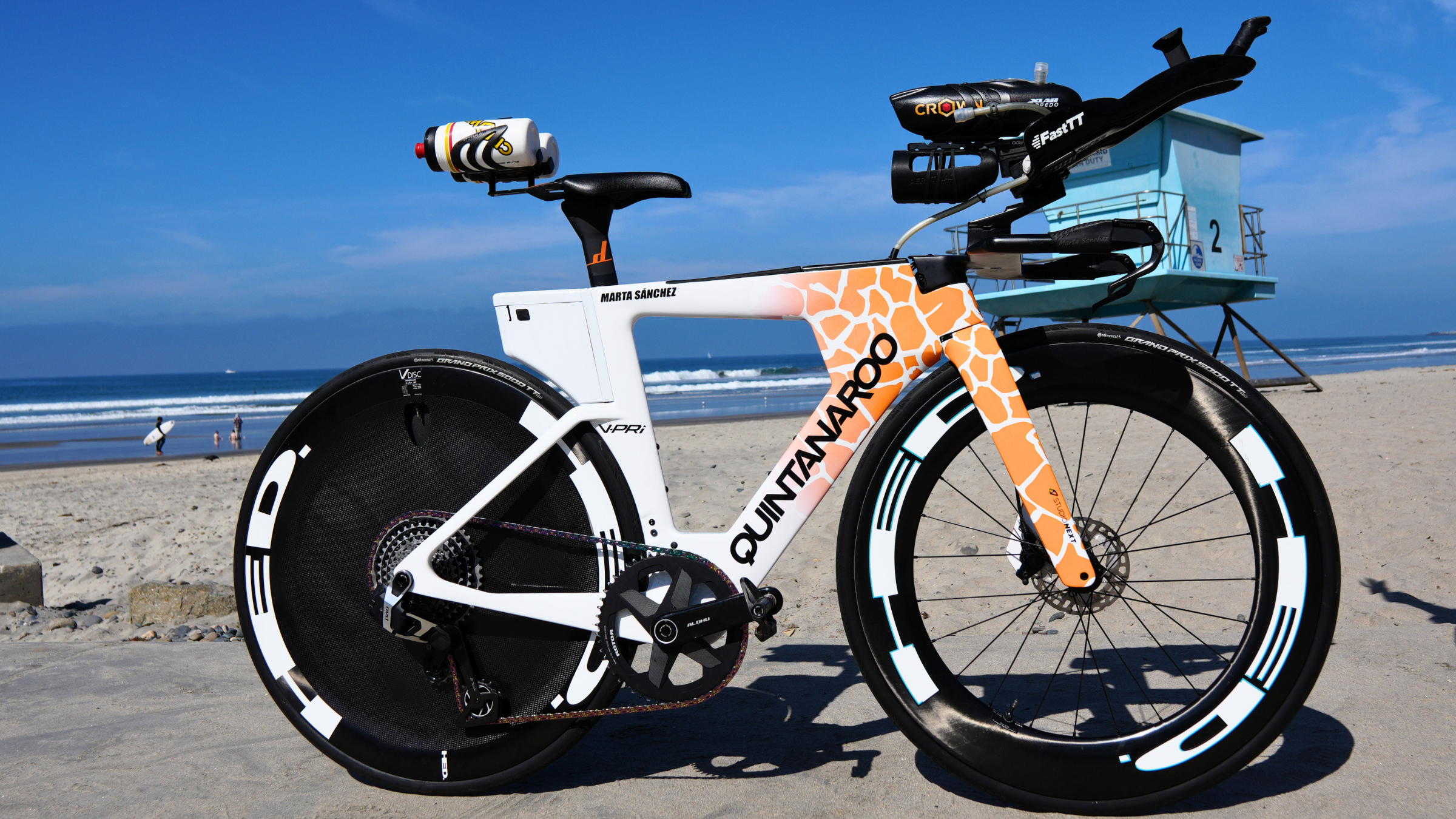 Marta Sanchez will be racing a custom-painted Quintana Roo vPRi triathlon bike at Ironman 70.3 Oceanside this weekend.
