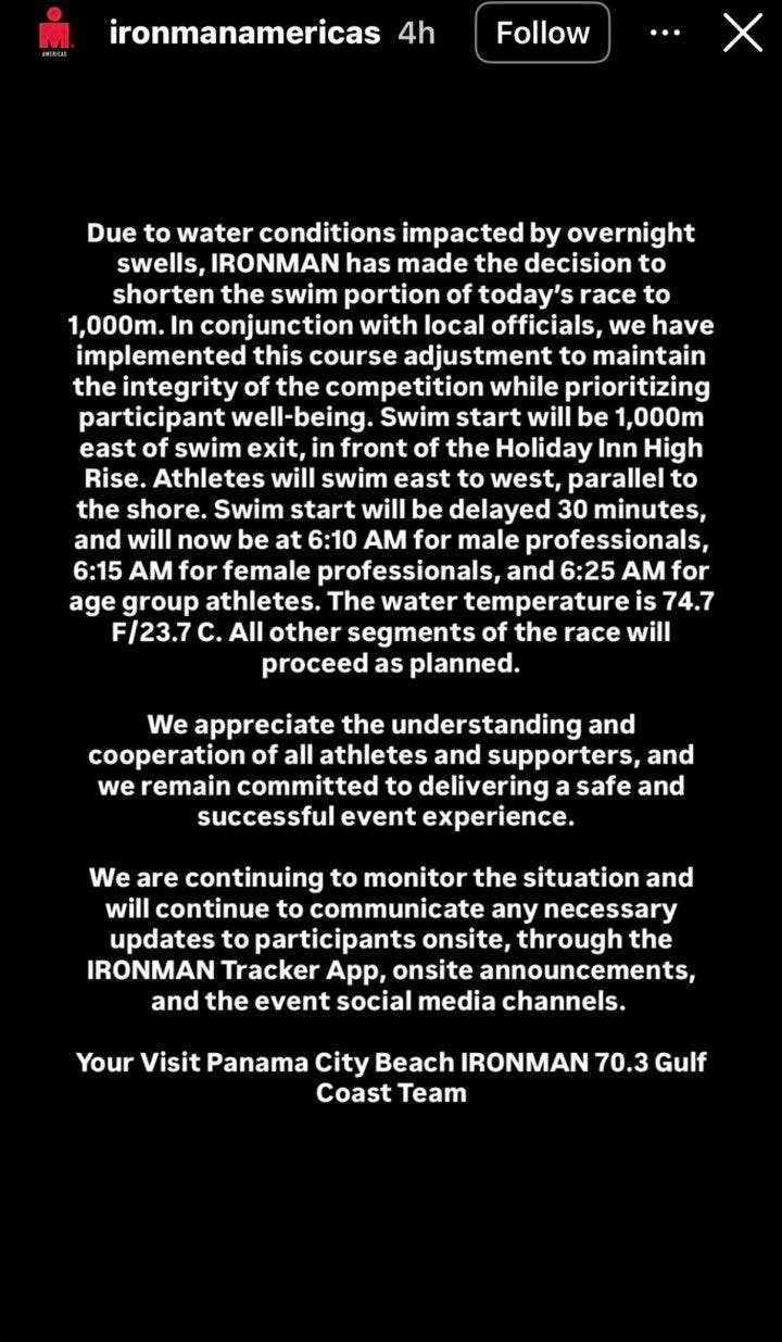 Sam Long and Grace Alexander Win Ironman 70.3 Gulf Coast After “Overnight Swells” Cause Shortened Swim