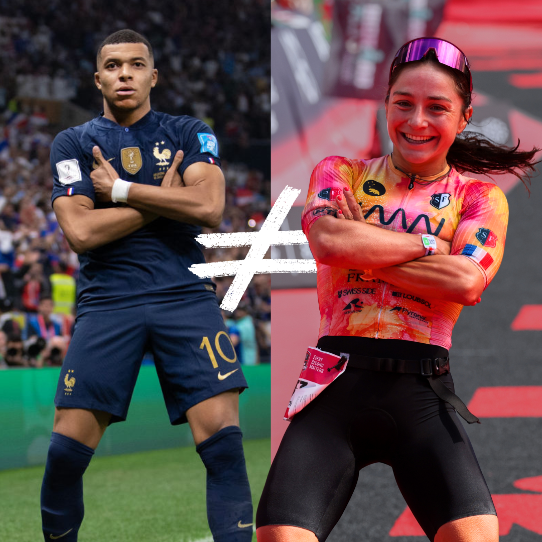Kylian Mbappe and Anne- Sophie Pierre celebrate with arms crossed.