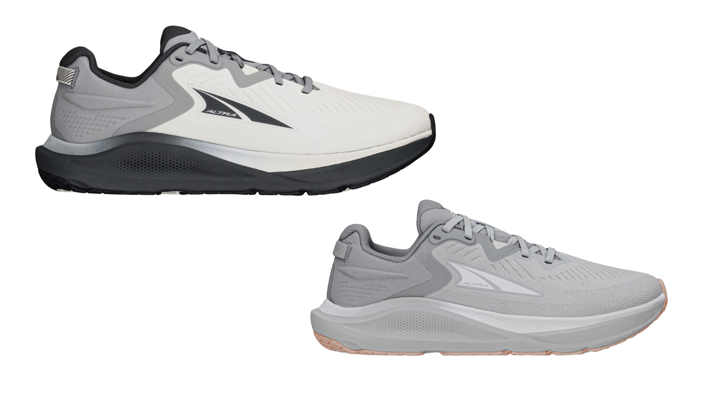 product image of Altra Paradigm 8 in gray with black for men's shoe and shades of gray for women's shoe, on white background, on sale for Labor Day 2026