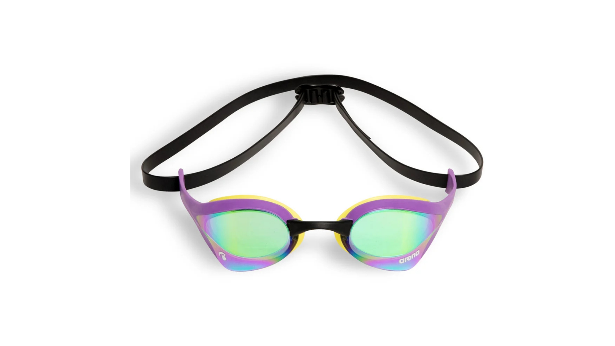 pair of purple rimmed swimming goggles with black strap on white background, on sale for Labor Day 2026