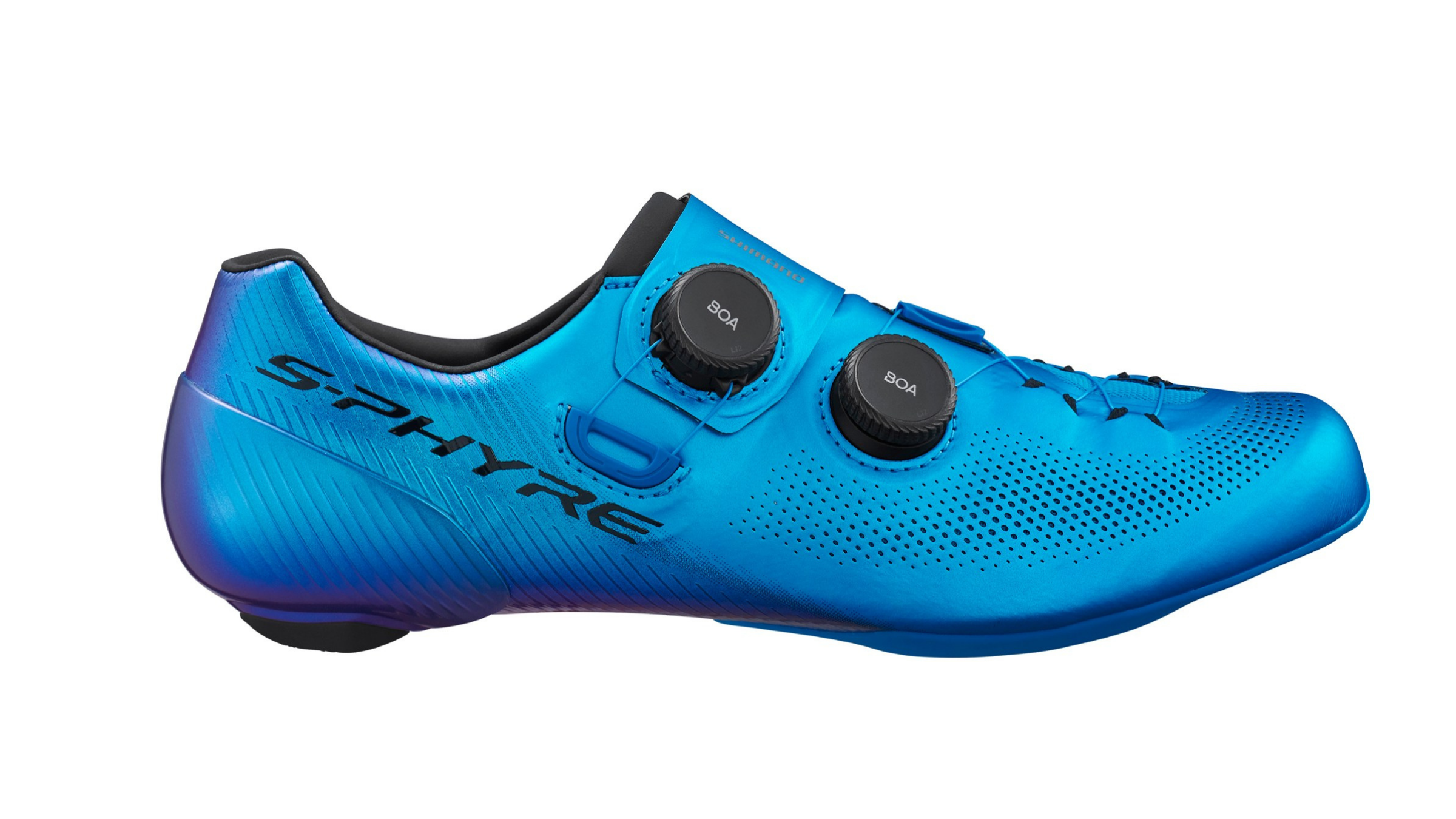product image of bright blue Shimano S-Phyre cycling shoe on white background, on sale for Labor Day 2026
