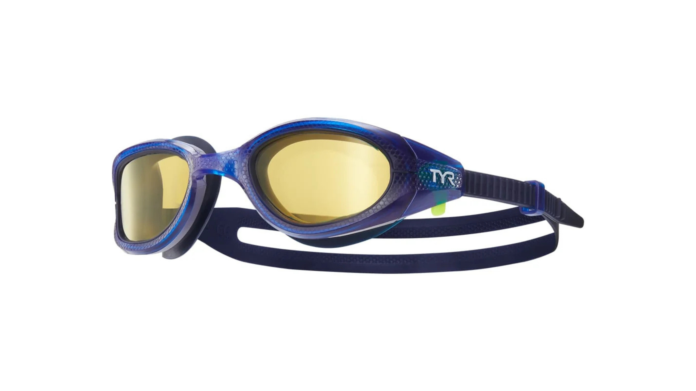 product image of Tyr blue and purple swimming goggles with yellow lens on white background, on sale for Labor Day 2026