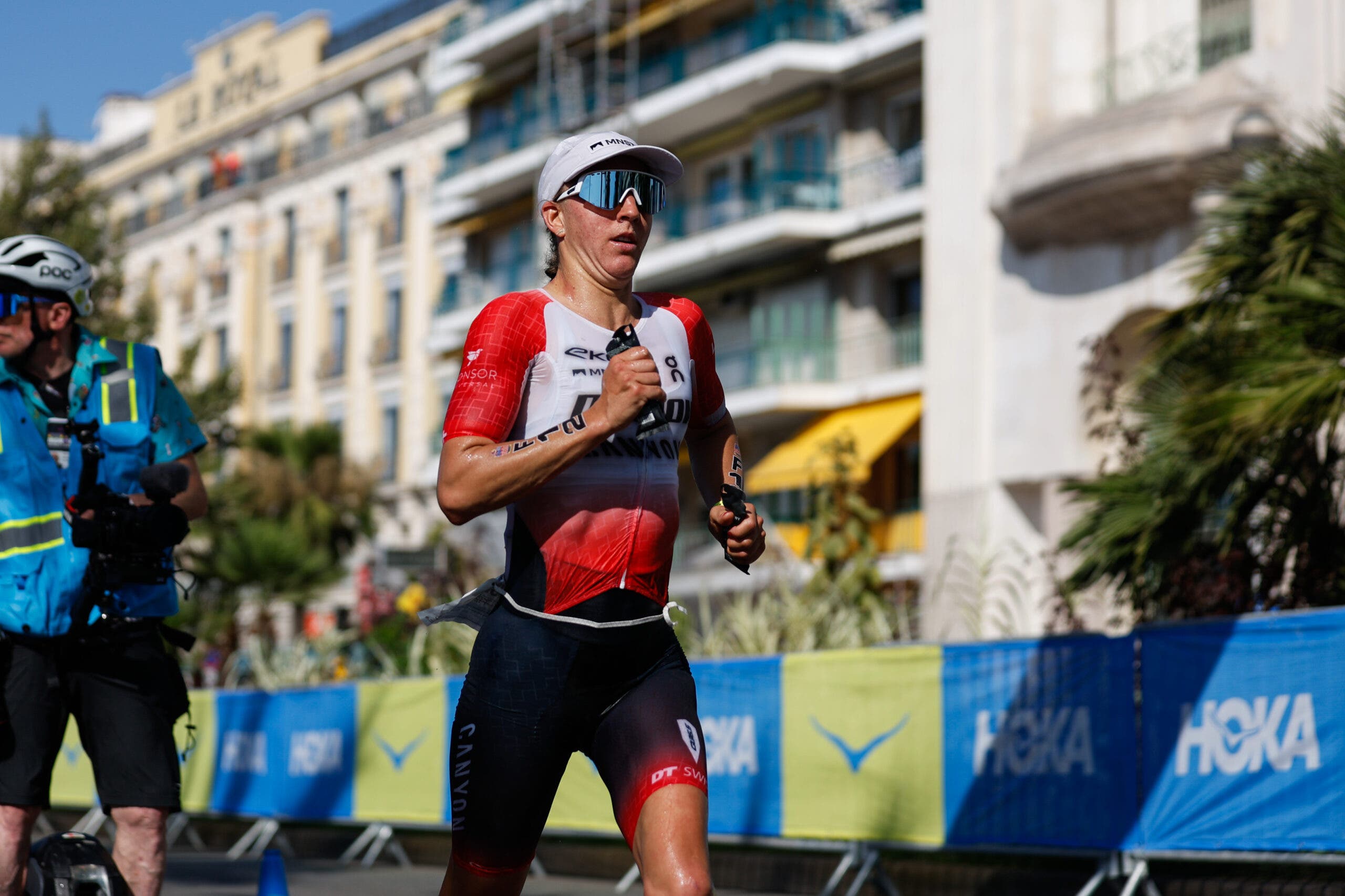 Julie Derron (CHE) clocks a race-best 1:13:04 run split at the 2026 Ironman 70.3 World Championship in Nice, France.