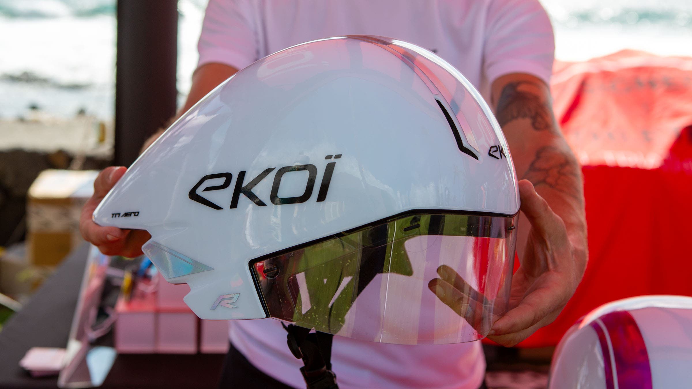 Non-UCI-legal helmet from Ekoi at the 2026 Ironman World Championship expo.