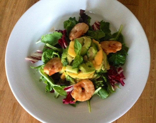 papaya, cucumber, peanut, and shrimp salad